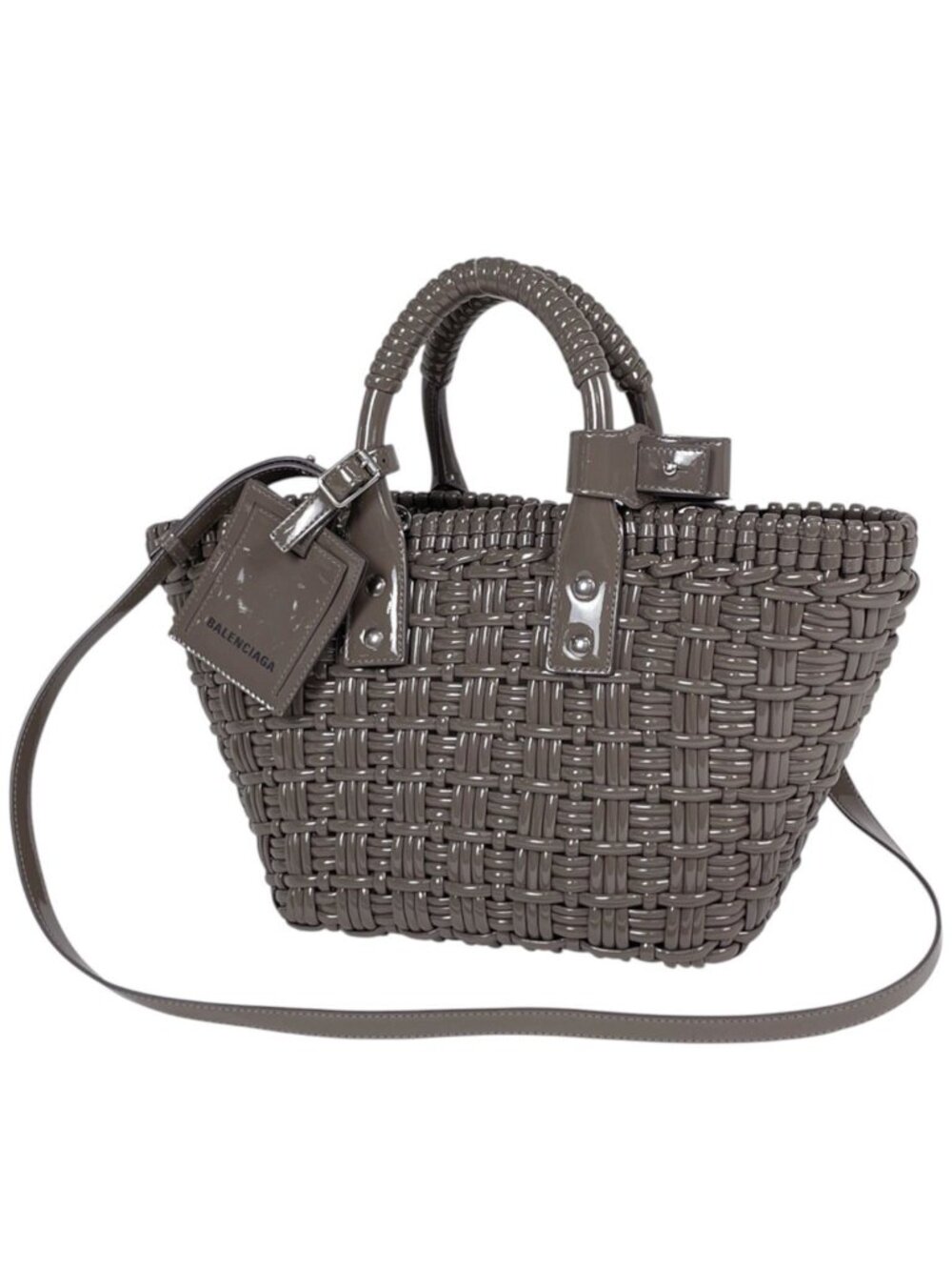 Balenciaga Handbag Bistro XS Basket 2-Way Patent Leather Greige